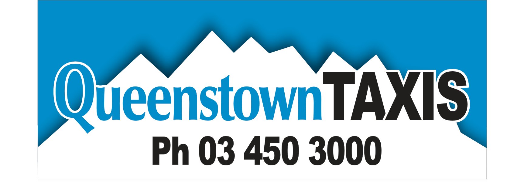 Queenstown Taxis Logo. Phone 03 450 3000